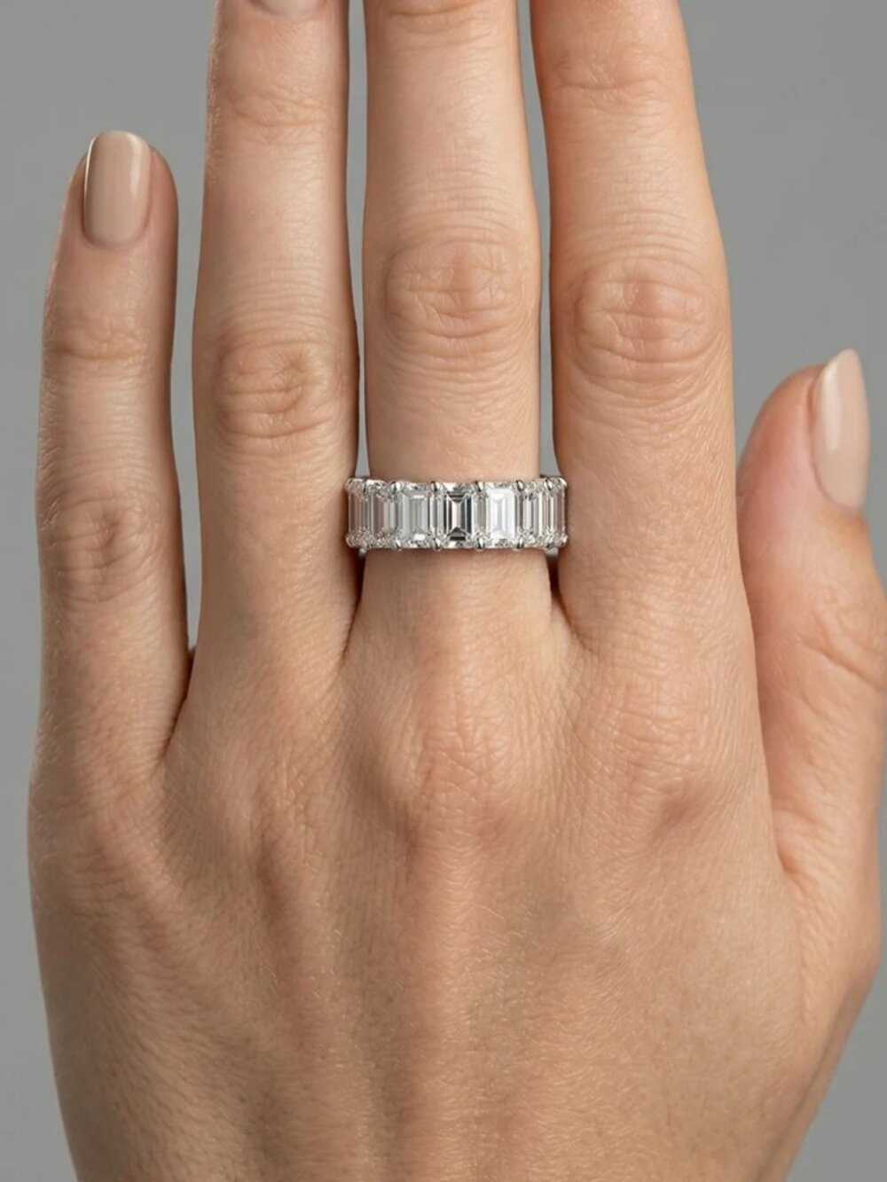 Emerald Cut Diamond 14K (18K Custom) White Gold Eternity Ring - Picture 3 of 4
